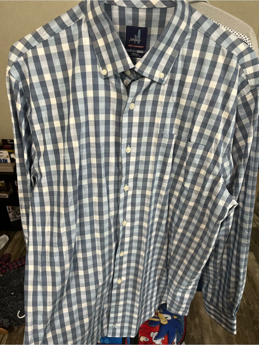 johnnie-O Blue and White Gingham Button-Down Shirt